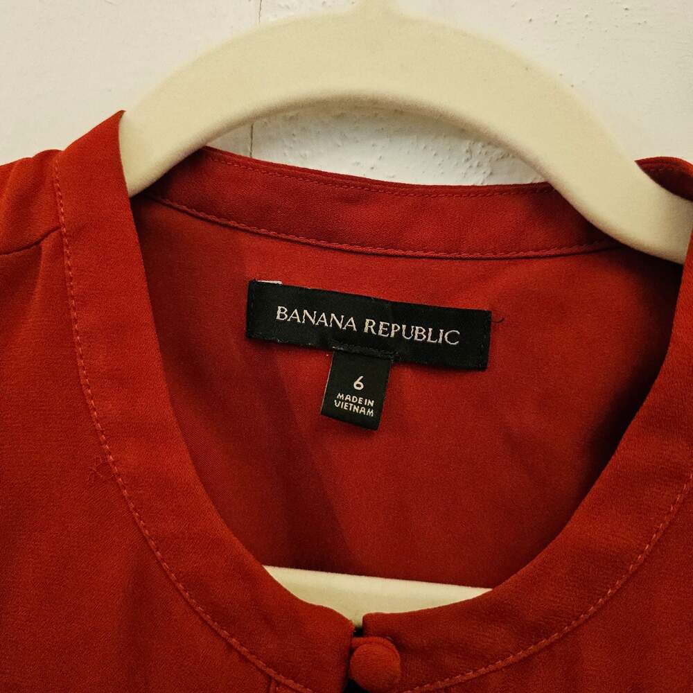 Banana Republic Orange Red Maxi Dress Women's Size 6 Ruffle Sleeves Button Front - Picture 4 of 9